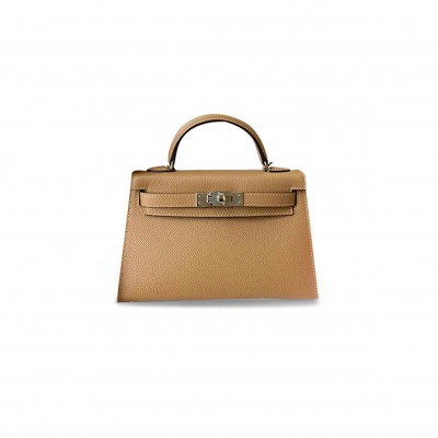 HERMÈS MASTER MINI KELLY II EPSOM MILK TEA SILVER BUCKLE (19*12*5.5cm)